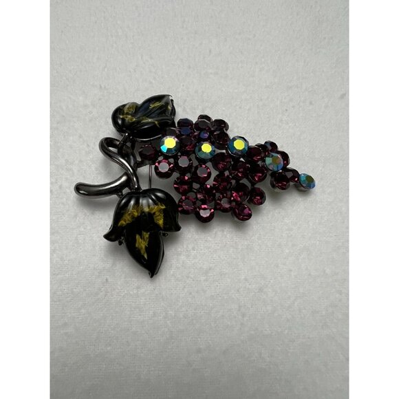 Womens Crystal Grapes Brooch Pin Dark Green Purple Pin Clothing Accessories 3" - Picture 2 of 3
